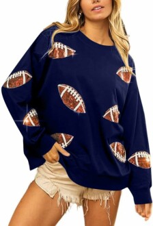 MOUSYA Womens Sequin Football Sweatshirt