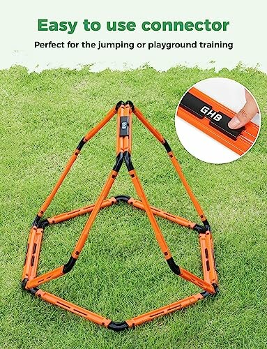 Orange agility training connector on grass