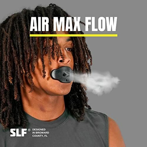 Person using Air Max Flow mouthpiece with vapor.