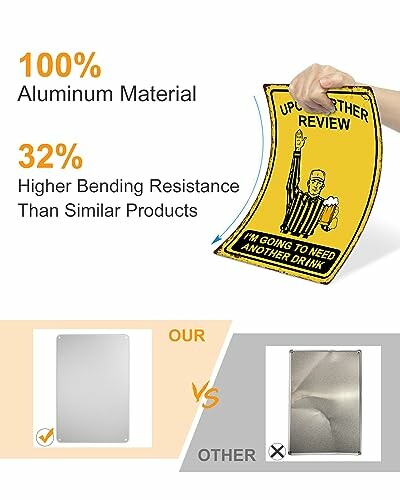 Comparison of aluminum sign showing bending resistance.