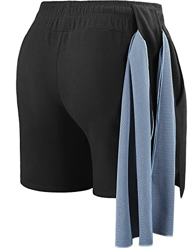 Black shorts with blue layered fabric on the side