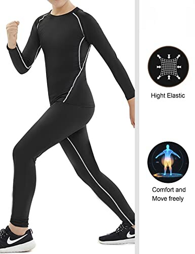 Person wearing black sportswear demonstrating flexibility features.
