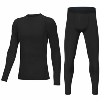 Black thermal long-sleeve top and pants set.