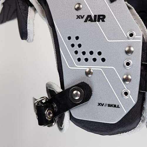 Close-up of a hockey shoulder pad with XV Air branding.