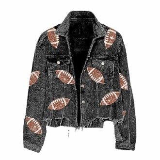 Xunger Women's Football Corduroy Sequin Jacket