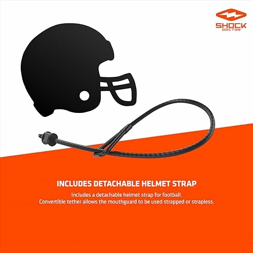 Detachable helmet strap for football with Shock Doctor logo.