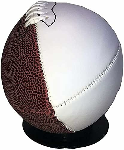 Hybrid ball with football and baseball design on display stand