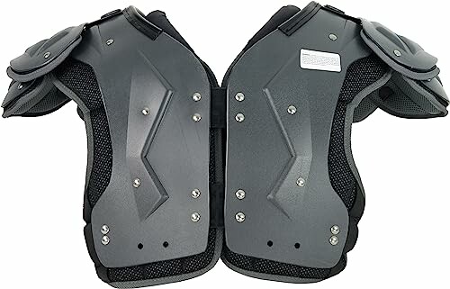 Gray football shoulder pads with rivets and padding.