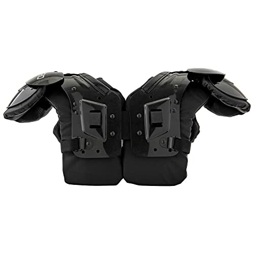 Black football shoulder pads with protective plates.