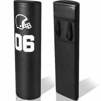 Black football tackle dummy with number 06 and handles.