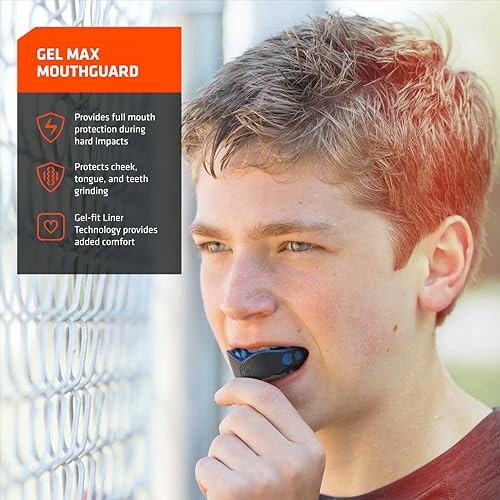 Young athlete using Gel Max mouthguard with protective features.