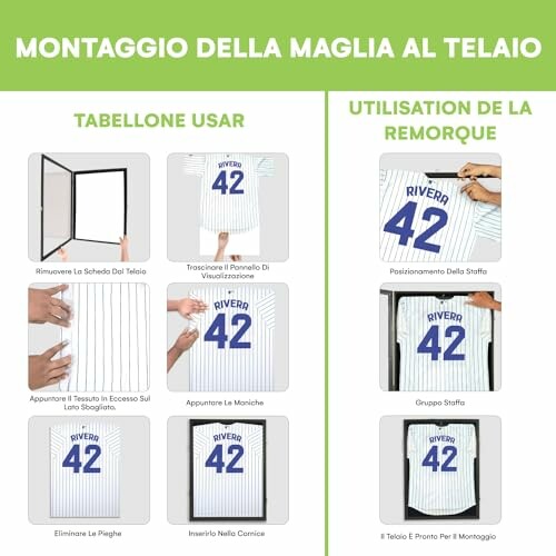 Instructions for framing a jersey in Italian and French.