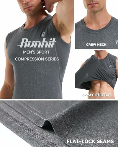 Men's sport compression shirt with crew neck and flat-lock seams.