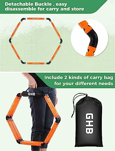 Detachable exercise hoop with carry bag