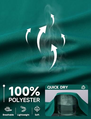 Green polyester fabric with quick-dry and breathable features.