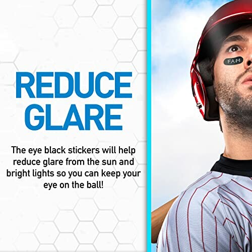 Baseball player wearing eye black stickers to reduce glare.