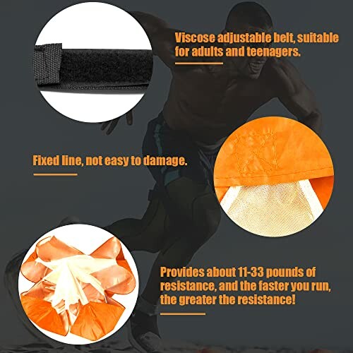 Resistance parachute with adjustable belt for running training.