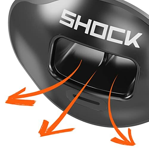 Black shock absorption device with air flow arrows.
