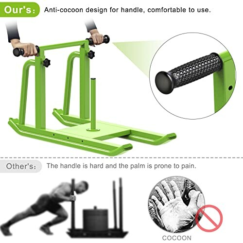 Green sled push pull trainer with ergonomic handles.