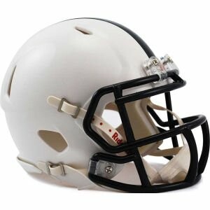 White football helmet with black faceguard.
