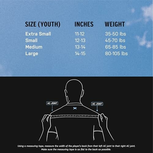 Youth size chart with measurement guide.